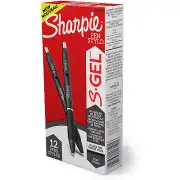 Sharpie S-Gel Retractable Gel Ink Pens, 0.5mm, Fine Point, Black Ink, 12-Count