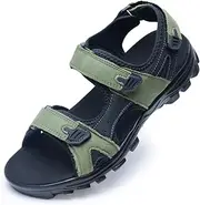 [Harssidanzar] Men's Sports Sandals Hiking Outdoor Men's Leather Sandals for Summer with Adjustable Straps SM260EU, Army green black, 11 AU