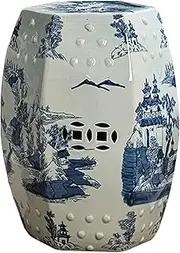 Ceramic Drum Table Decorative Garden stools, Decorative Ceramic Garden Stool, Glazed Hollow Landscape Celadon Shoe-Changing Stool Drum Stool, Suitable for Outdoor Garden,