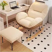Rocking Nursing Chairs with Stool,Mid Century Fabric Rocking Chair Padded Seat,Leisure Sofa Rocking ​Glider Rocker Relax Chair for Living Room Nursery(Cream)