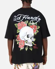 [ED HARDY] Ed Hardy Death & Bloom T-shirt Black - Size S S Black