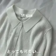 Uniqlo Rib Polo Cardigan M White Casual Knit Sweater Used