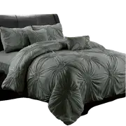 Diamond Embroidery Pintuck Pinch Pleated Duvet Doona Quilt Queen Cover Set
