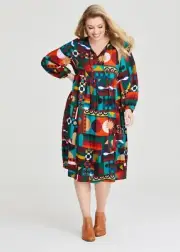 ts Taking Shape Dress Size 18 Natural Geo Patchwork style NWT