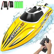 20MPH Fast RC Boat for Adults 2.4Ghz Remote Control Boat for Pools and Lake with 2 Rechargeable Batteries Toys Yellow