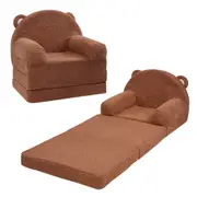 Baby Chair Foldable 2-in-1 Baby Lounger Couch Cartoon Kids Sofa Brown