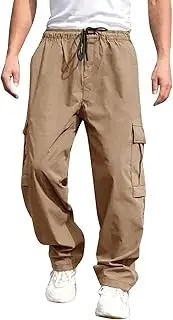 [Generic] Men's Outdoor Cargo Pants Hiking Workout Joggers Sweatpants Drawstring Loose Fit Lightweight Pants with Multi Pockets