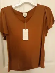 Women's Short Sleeve Top Blouse V-Neck Flutter Sleeve Size S BWT