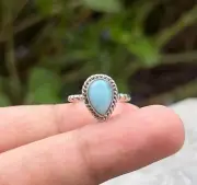 Handmade Larimar Crystal Ring 925 Sterling Silver Custom Unique Anniversary Gift