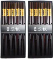 2 Pack 5 Pair Lucky Cat Maneki Neko Gold Wooden Chopsticks Gift Set S-4510x2