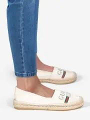 Ecru Logo Print Espadrilles