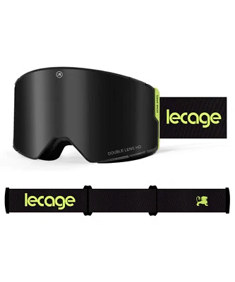 LECAGE Magnetic Ski Goggles HD Anti Fog OTG Snowboard Goggles Black & Green