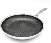 Cooksy 11 Inch Hex Surface Hybrid Stainless Steel Frying Pan with Stay-Cool Handle - PFOA Free, Dishwasher and Oven Safe, Non Stick, Works with Induction Cooktop, Gas, Ceramic, and Electric