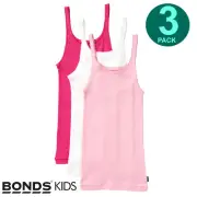 3 Pack Bonds Girls Kids Pink White Teena Undergarments Cotton Singlet Tank Top