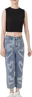 [COOLOYA] Toddler Girl's Two Piece Outfit Set Crop Tank Tops & High Waist Heart Print Jeans 1-6 Years