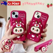 Girl's Cute LABUBU Bear Silicone Case Stand Cover For iPhone 16 15 14 13 Pro Max