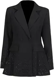 [Zadaos] Women Blazer Split Hem Rhinest Ladies Blazer Coat Fashion Women's Suit Jacket
