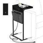Evermagin C Shaped End Table with Charging Station Small Side Table with Stor...
