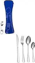 FUNNETOYU 5 Pcs Portable Cutlery Set Serving Utensils Spoon Household Tableware Dinnerware Kit Western Vintage Cutlery Stainless Tableware Convenient Cutlery Blue Stainless Steel