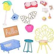 Glitter Girls – Caravan Patio Set – Outdoor Furniture for Dolls – Dog Bowls, Welcome Mat, Birdhouse – Doll Home Accessories – 3 Years + – GG Home Porch Set