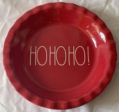 RAE DUNN Artisan Collection, HO HO HO Red Ceramic Fluted Pie Plate, New Tags