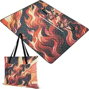 Picnic Mat Soft Lawn Picnic Blankets Large for Family Concert Blanket Red Fire Gorgeous Combustion 60x80in