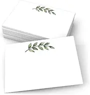 321Done Blank Greenery Note Cards, 5x7 White - Made in USA, Thick, Heavy Cardstock, Pretty, Cute Simple Green Leaves Design, No Envelopes - Pack of 50