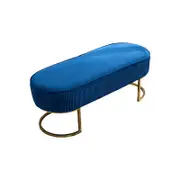 Bench Chair Blue Velvet Fabric Padded Upholstered Seat Iron Feet