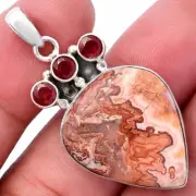 Rosetta Picture Jasper & Garnet 925 Sterling Silver Pendant Jewelry P-1120