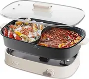 Electric hot pot with divider, split 6.5L large capacity hot pot, 1600W high power heating non-stick pan, suitable for party, family and friends use