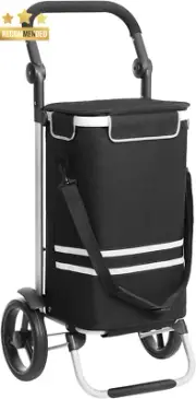Shopping Trolley Foldable 35L Insulated Cooling Bag Detachable Backpack Black