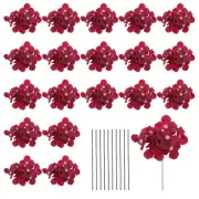 20 Sets Artificial Hydrangea Flower Heads with Stems for Bouquet,Wine Red