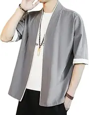 [Generic] Kimono Cardigan Coat Man Clothing Workmanship Haori Traditional Summer Outfit Long Sleeve Loose Design Japanese Costume