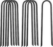 VASGOR 12” x 2” Trampolines Wind Stakes Black Powder Coated Rebar Steel - Heavy Duty U Shape Ground Anchors for Camping Tent - Garden Staples – Trampoline Pins - Sharp End (8)