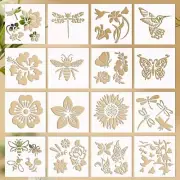 16 Pcs Flower Stencils for Crafts Painting Stencils on Wood, Sunflower Painting