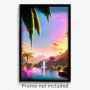 Pixel Art Poster - Majestic Oasis (8 Bit Psychedelic Trippy Video Game Print)