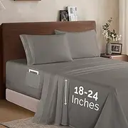 Elegant Comfort Luxury 1500 Premium Hotel Quality Microfiber 4-Piece Sheet Set - Soft, All Around Elastic 18-24 Inches Deep Fitted Sheet - Extra Deep Pocket Sheets, King, Grey