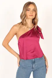 [PUP14] Audrey One Shoulder Top - Berry XL pink