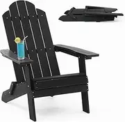 MXIMU Folding Adirondack Chair Weather Resistant Plastic Fire Pit Chairs Adorondic Plastic Outdoor Chairs for Firepit Area Seating Lifetime - Black