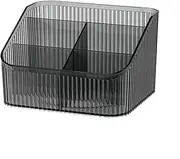 DASITON Large Capacity Makeup Brush Holder,5 Slot Makeup Brush Cup,Vintage Striped Makeup Brush Holder,for Vanity Decor,Bathroom Countertops,Desk Storage Container,Cosmetic Display Cases(Black L)