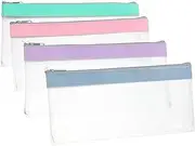 HORIALENCE 4pcs Reusable Money Pouch with Zipper Frosted Transparent Cash Envelopes for Budgeting Travel and Safe Storage for Organizing Cash Checks and Envelopes and