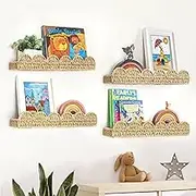 AELS Scalloped Nursery Bookshelf, Set of 4, Picture Ledge Shelf for Wall Decor, Woven Straw Paper Floating Shelves for Books, Toys, Photo Frames, Nursery, Boho Modern Farmhouse Book Shelf