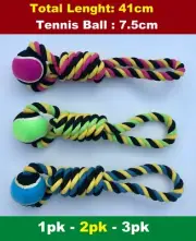 Dog Pet Rope Toys Interactive or Solo Play Toy W Big Tennis Ball Loop Handle