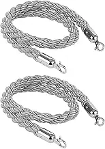 Stanchion Rope, 2PCS Queue Barrier Ropes,Stanchion Rope 3-10Ft, Crowd Control Rope, Braided Hemp Rope for Queue Divider,Rope Barrier,Twisted Hemp Rope Queue Line Barrier-Grey/gold||305cm(Grey/Silver,90cm)