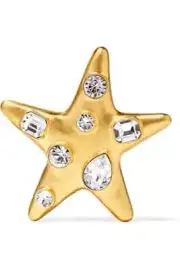 KENNETH JAY LANE, BROOCH SATIN GOLD STAR PIN WITH MULTI SHAPE CRYSTALS, WORN ...