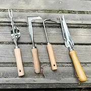 SHGarden Weed Puller Tool 4pcs Crack Weeder Crevice Weeding Tool Stainless Steel Manual Weeder Paver Multifunctional Garden Crack Hand Weed Remover with Wooden Handle for Lawn Garden SH0082