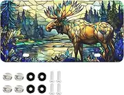 ZRYSMY License Plate Moose Stain Glass Colors Aluminum Decorative Car Front Metal Plate 6 × 12 in