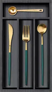 Small Cutlery Tray Narrow Wooden Silverware Organizer 11.8" x 6.7", Black