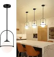 Black Modern Pendant Light 18cm Matte Glass Globe Adjustable Height Mid Century Modern Pendant Light Fixtures for Kitchen Island Dining Room Bedroom Bar Bathroom E27 220V
