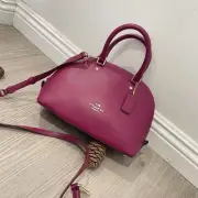 Fuchsia Dome Satchel Crossbody Bag Structured Pebbled Leather Top Handle